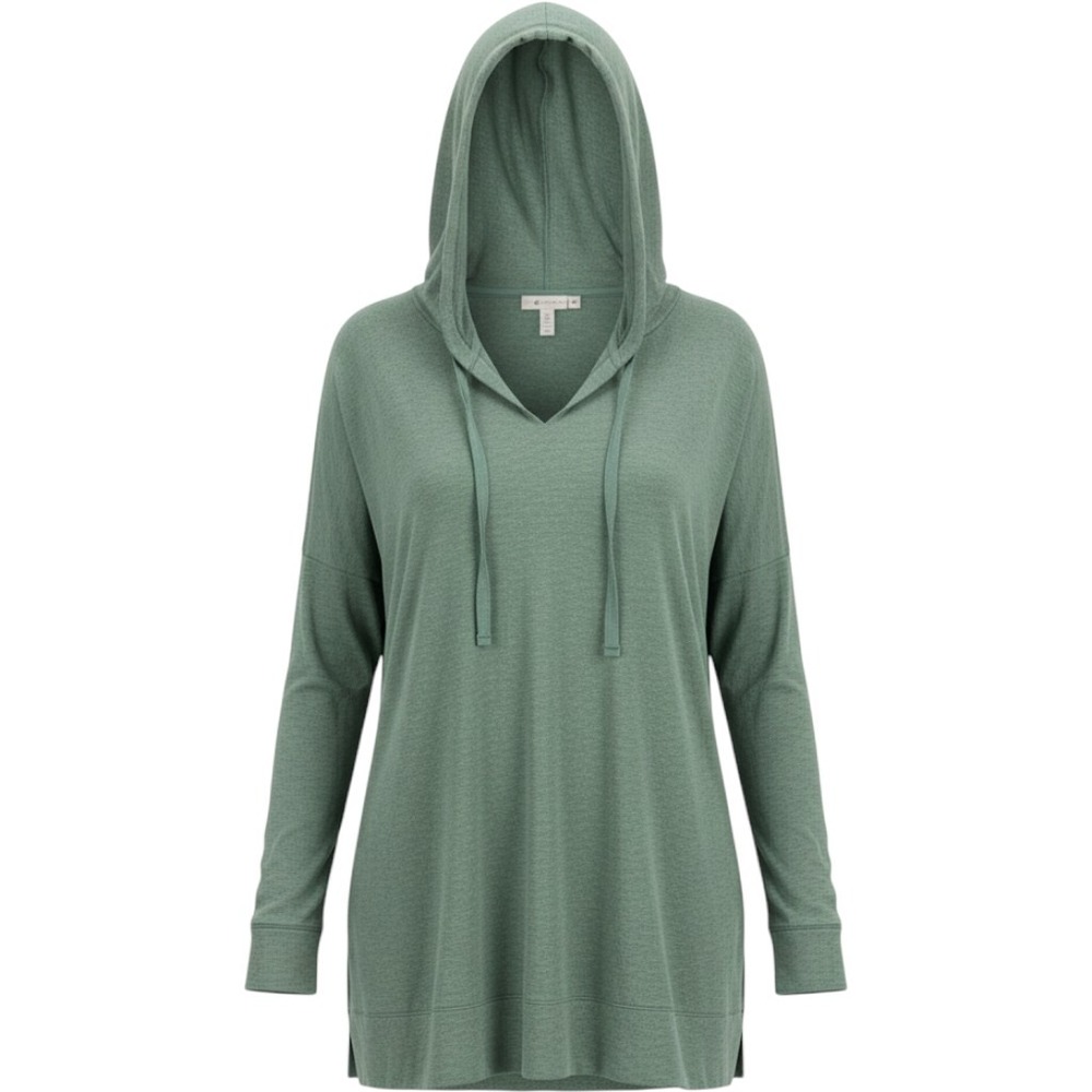 Lou & Grey for LOFT Green Heathered V-Neck Hooded Pullover Sweatshirt Womens M